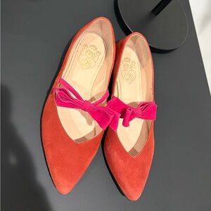 Anthropologie Red Flats with Pink Bow